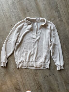 Babaton Waffle Knit Cream Collared Long Sleeve Size Medium